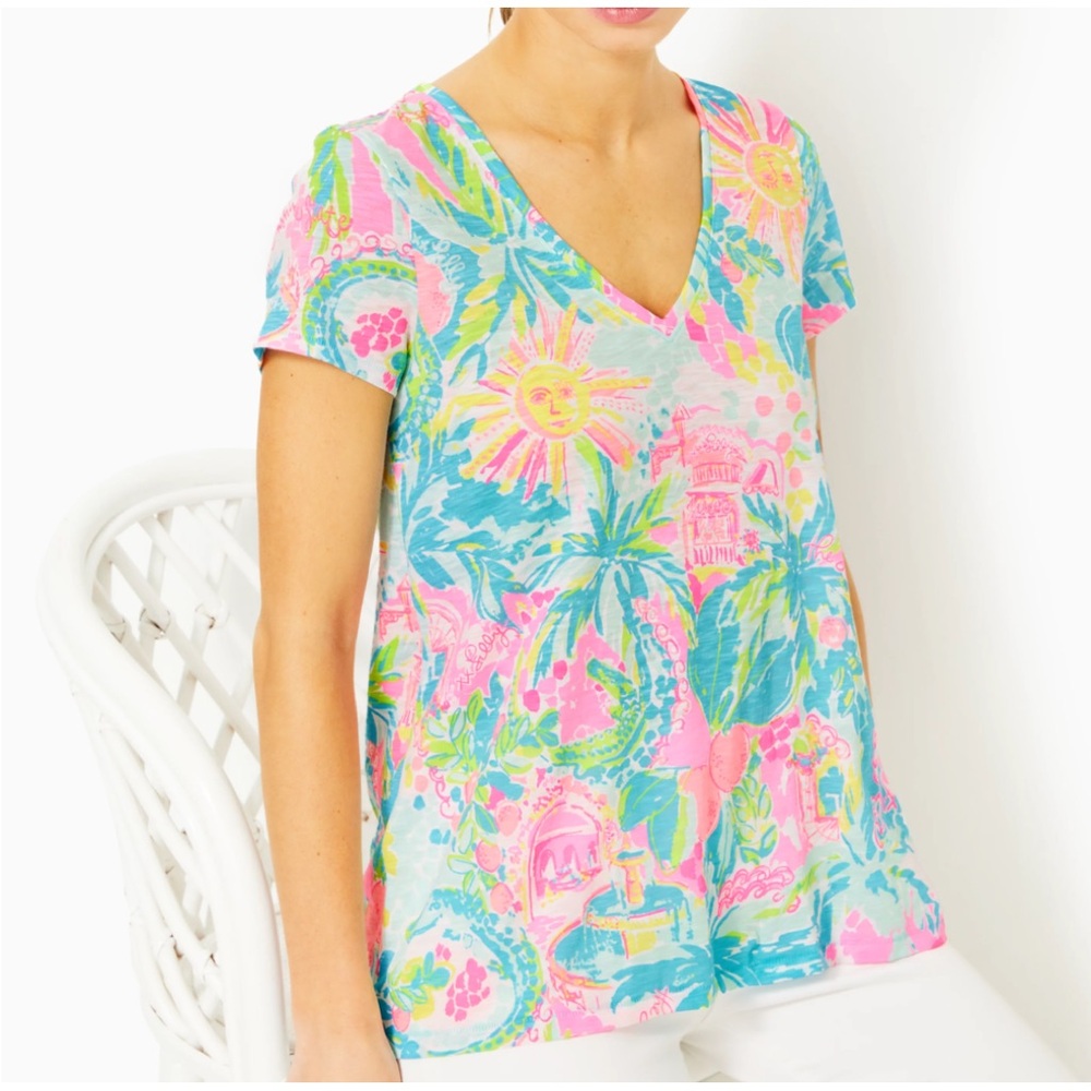 Lilly Pulitzer Etta V-Neck Top-Sunshine State Of Mind NWT